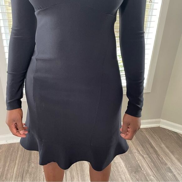 Boston Proper Knee Length Fluted Flare Fishtail Long sleeved V Neck Dress LBD - Picture 14 of 14